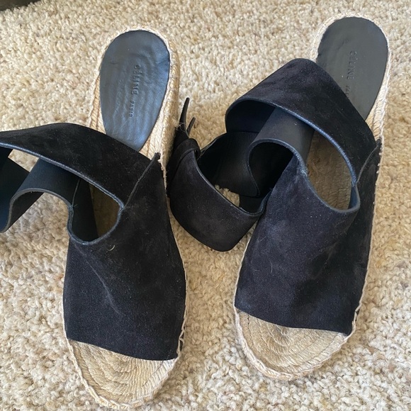 Celine Paris Women’s Espadrille Wedge Heeled Sandals in Black Suede Size 40 - Picture 6 of 8